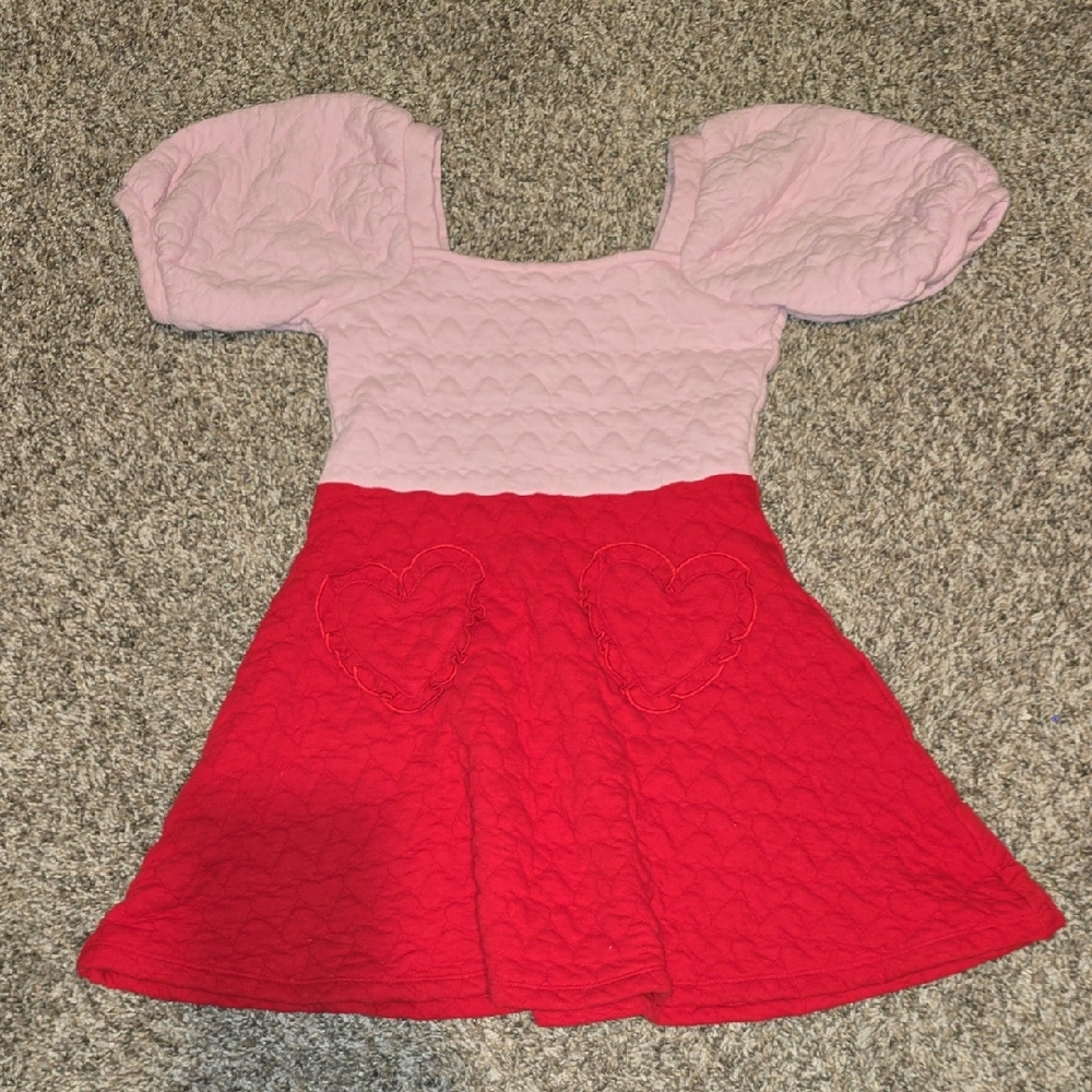 Janie and Jack Pink Bodice Red Quilted Heart Pocket Dress
